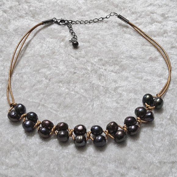 Genuine Peacock Pearl Knotted Double Pearl Adjustable Choker Necklace 14 to 16in - Picture 3 of 8